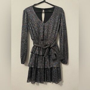 City Studio SZ XXS, three tiered long sleeve multicolored disco inspired dress